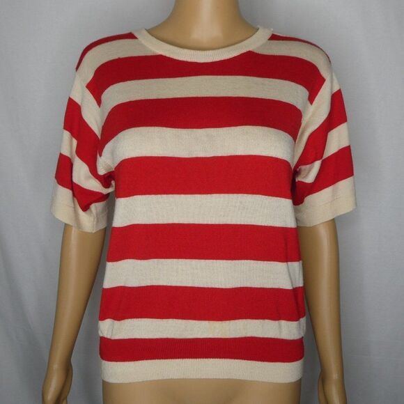 Gloria Sachs Wool Striped Button Detail Sweater Sm - Picture 1 of 8